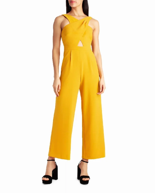 Charli Stretch Crepe Halter Neck Jumpsuit In Golden Orange