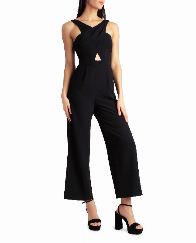 Charli Stretch Crepe Halter Neck Jumpsuit In Very Black