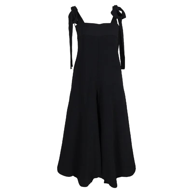 Chloé Crepe Sable Tie Shoulder Wide Leg Jumpsuit in Black Acetate