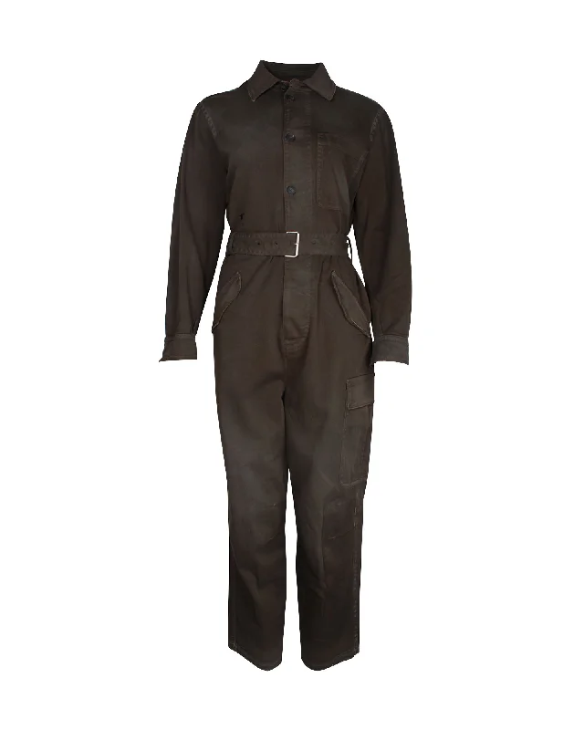 Christian Dior Belted Jumpsuit in Dark Green Cotton