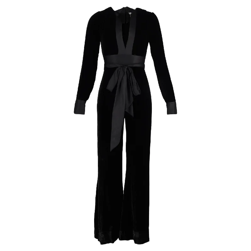 Diane von Furstenberg Sash Jumpsuit in Black Velvet