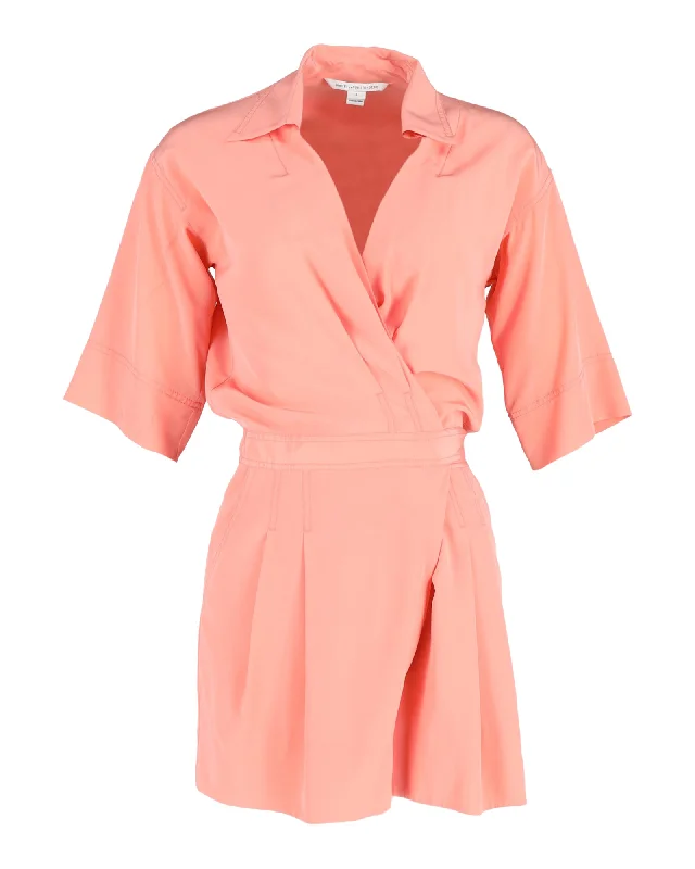 Diane Von Furstenberg Wrap-Style Short Jumpsuit in Pink Silk