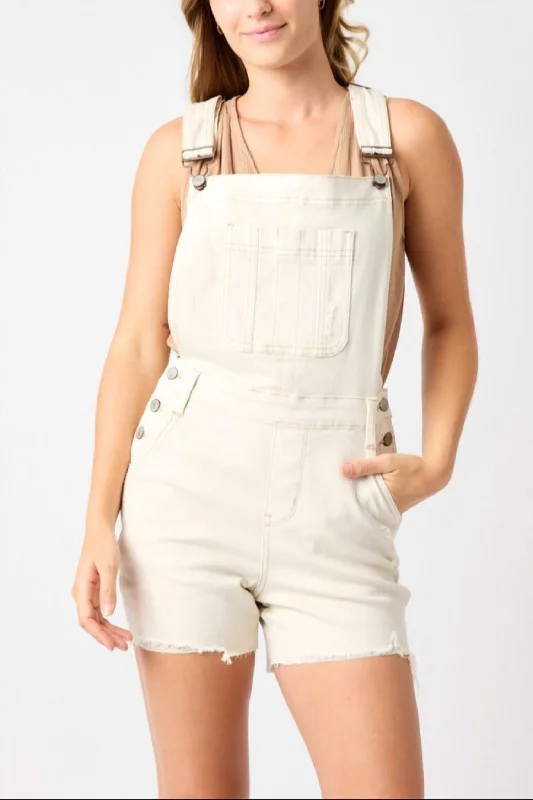 Distressed Overall Short In Ecru