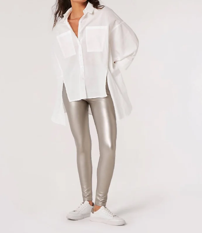 Faux Leather Leggings In Metallic Silver