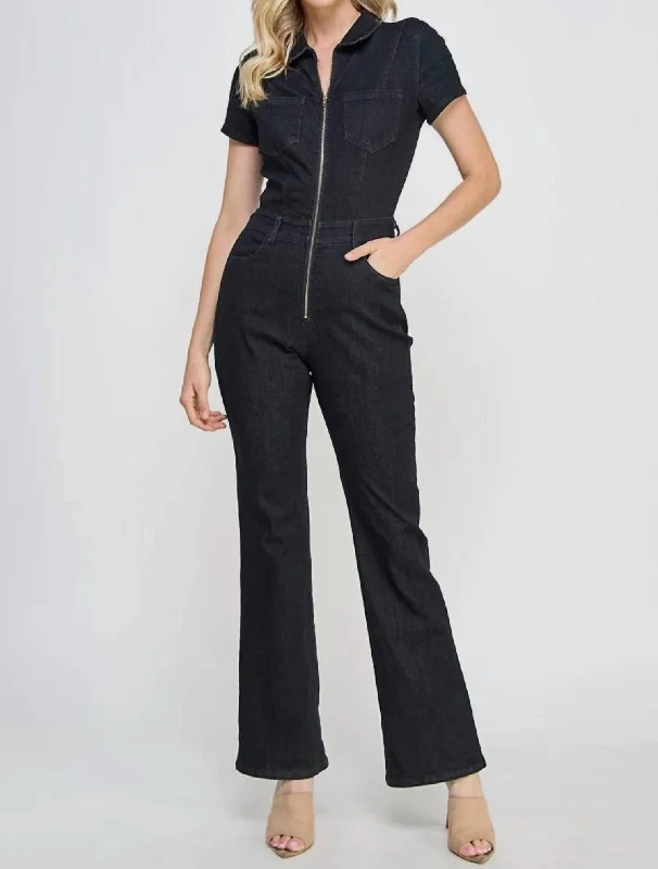 Gilliana Denim Jumpsuit In Black