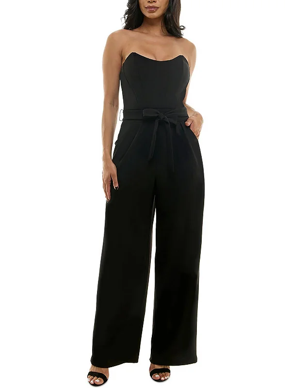 Juniors Womens Strapless Wide Leg Jumpsuit