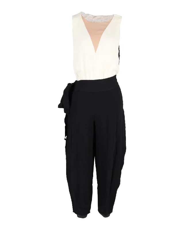 Lanvin Sleeveless Jumpsuit in Black and Cream Viscose