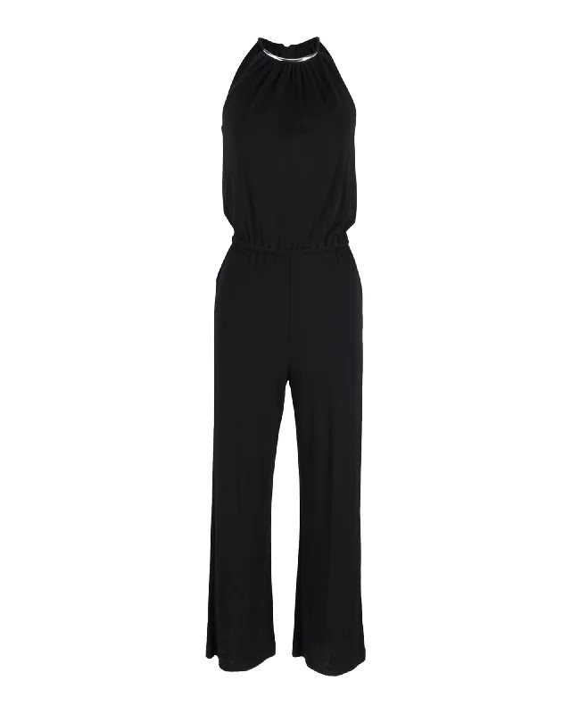 Michael Kors Halter Jumpsuit With Belt in Black Cotton