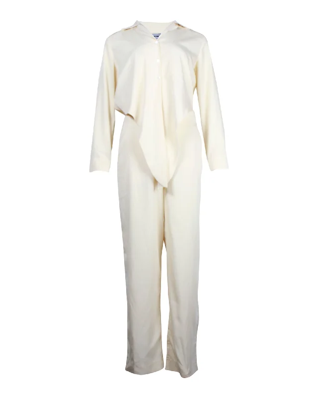 Nanushka Tie-front Jumpsuit in Ivory Lyocell