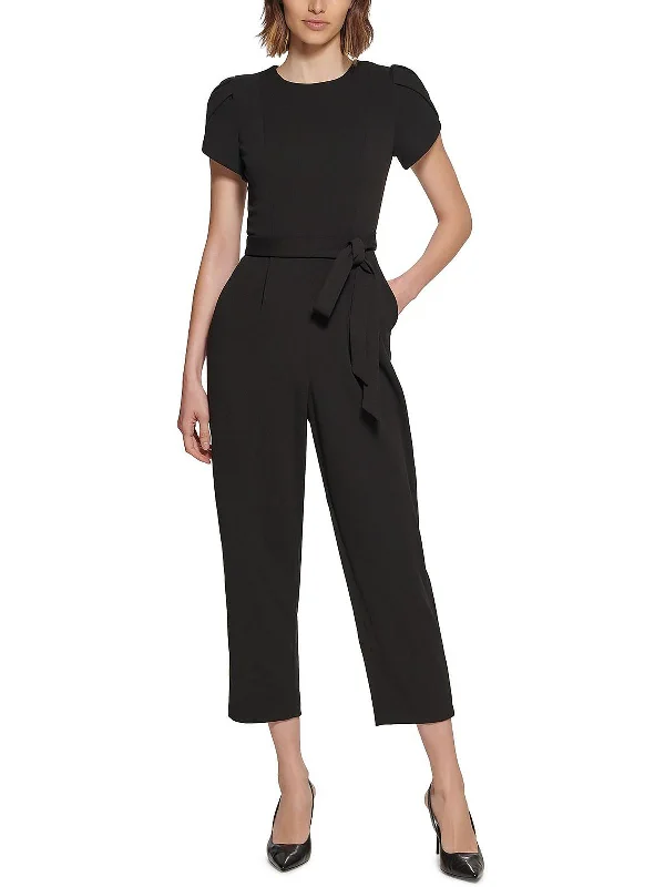 Petites Womens Cropped Jumpsuit