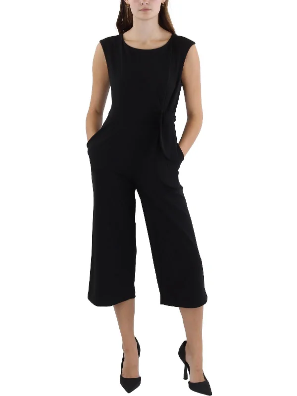 Petites Womens Wide Leg Office Jumpsuit