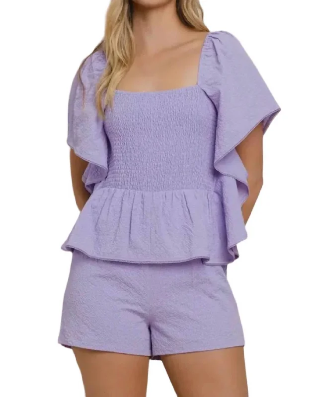 Piper Peplum Romper In Purple