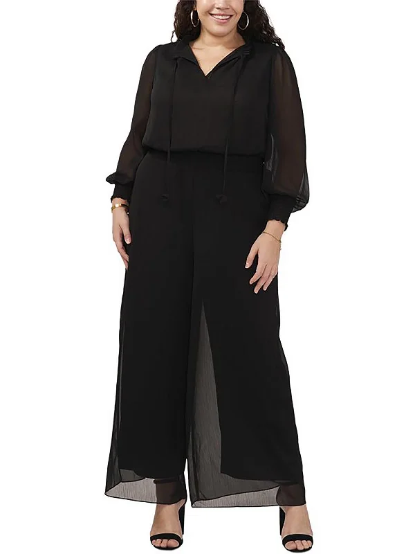 Plus Womens Chiffon Wide Leg Jumpsuit