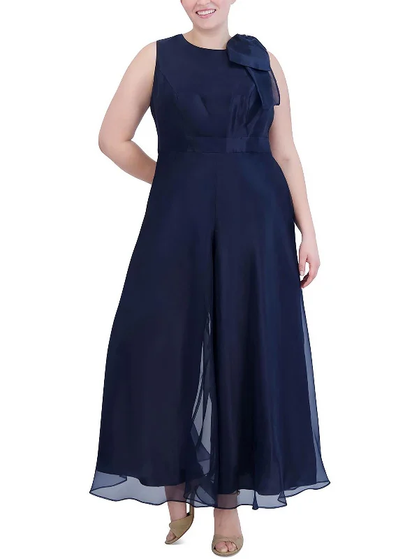 Plus Womens Organza Wide Leg Jumpsuit