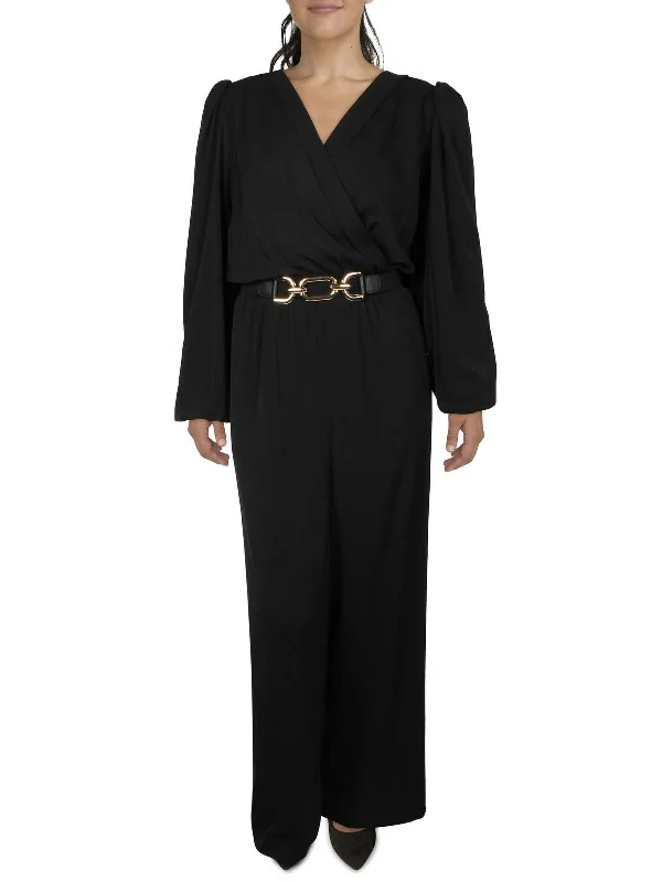 Plus Womens Wide Leg Belted Jumpsuit