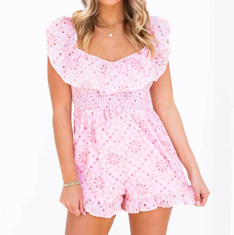 Raising You Eyelet Romper In Pink