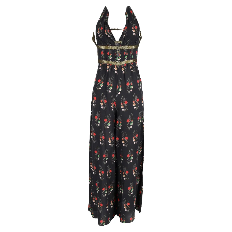 Rixo Floral Wideleg Jumpsuit in Black Silk