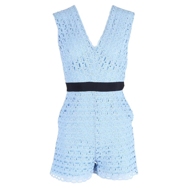 Sandro Fratello Cutout Grosgrain-Trimmed Macramé Lace Playsuit In Light Blue Polyester