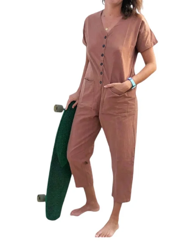 Short Sleeve Jumpsuit In Light Terracotta