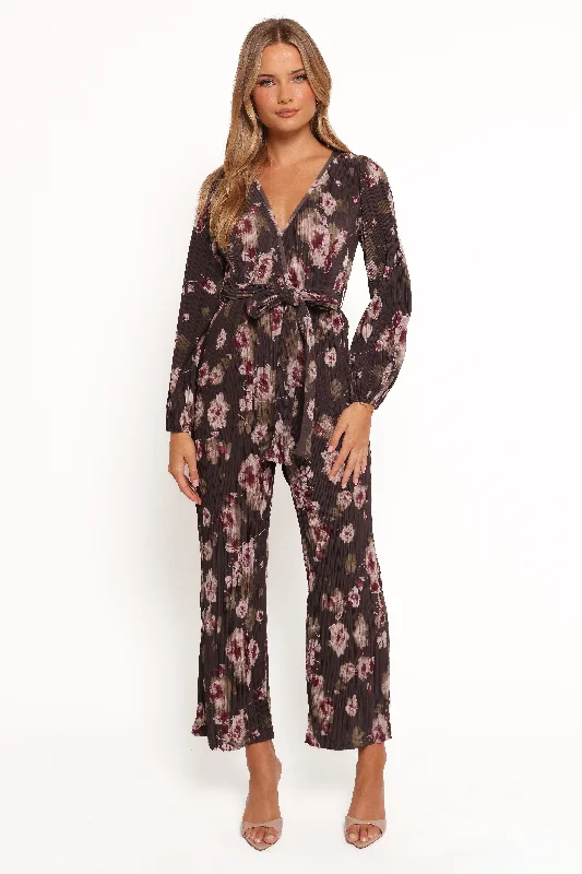 Solange Plisse Jumpsuit - Steel Grey Floral