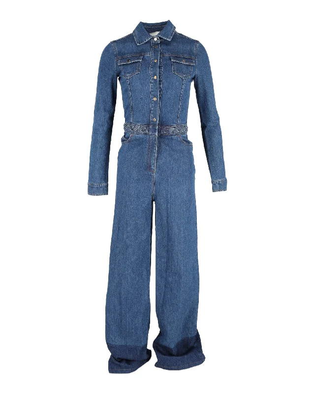 Valentino Long Sleeve Jumpsuit in Blue Cotton Denim