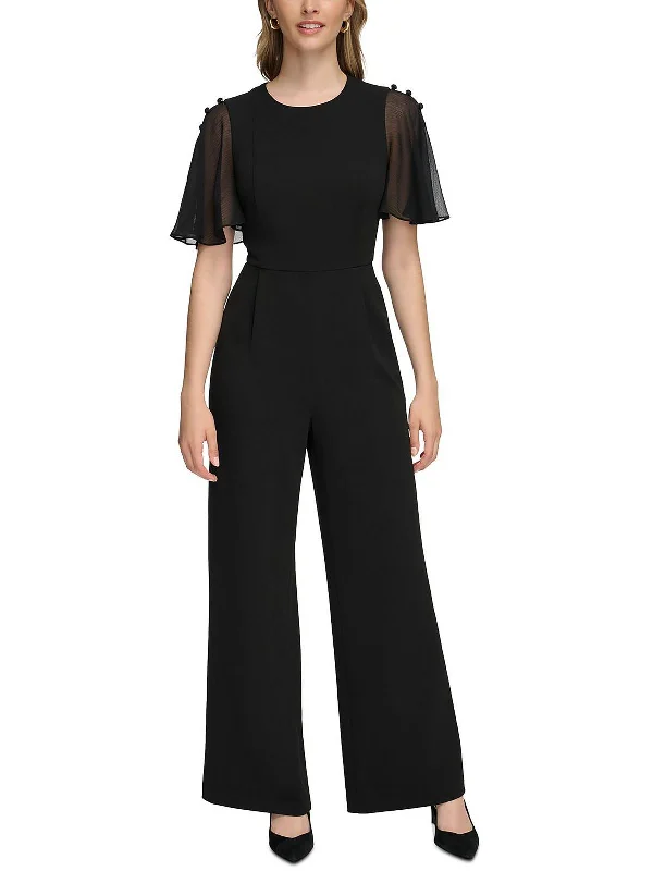 Womens Flutter Sleeve Button Trim Jumpsuit