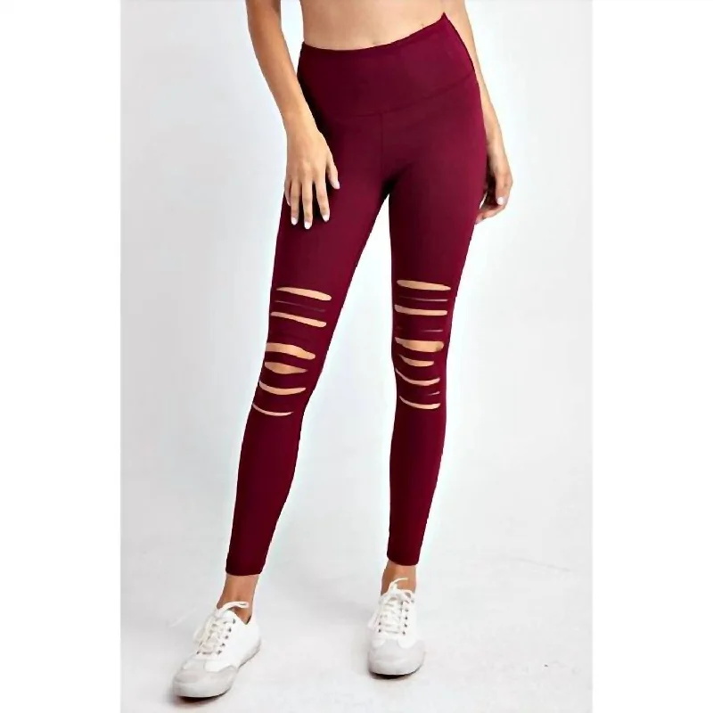 Women's Laser Cut Leggings In Burgundy