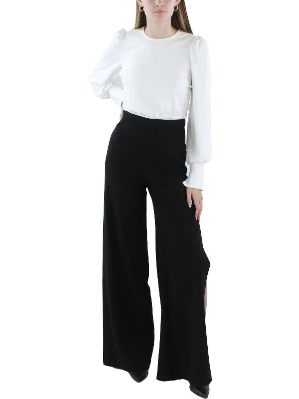 Womens Long Puff Sleeve Wide Leg Jumpsuit