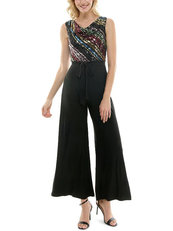 Womens Sequined Wide Leg Jumpsuit