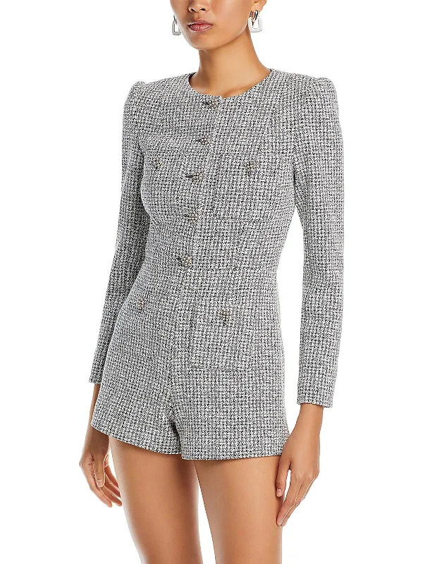 Womens Tweed Button-Front Romper