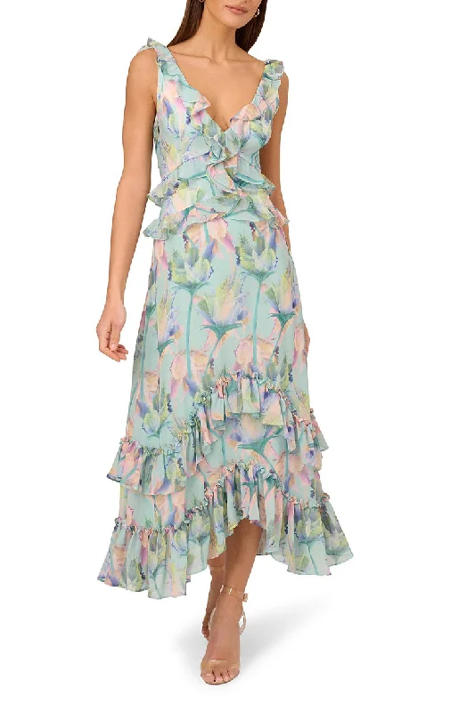 Adrianna Papell ADAE211173 High Low Floral Print Formal Prom Dress