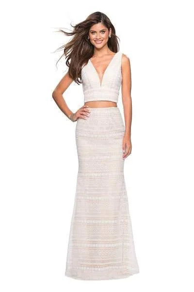 La Femme - 27189 Two Piece Lace Deep V-neck Trumpet Dress