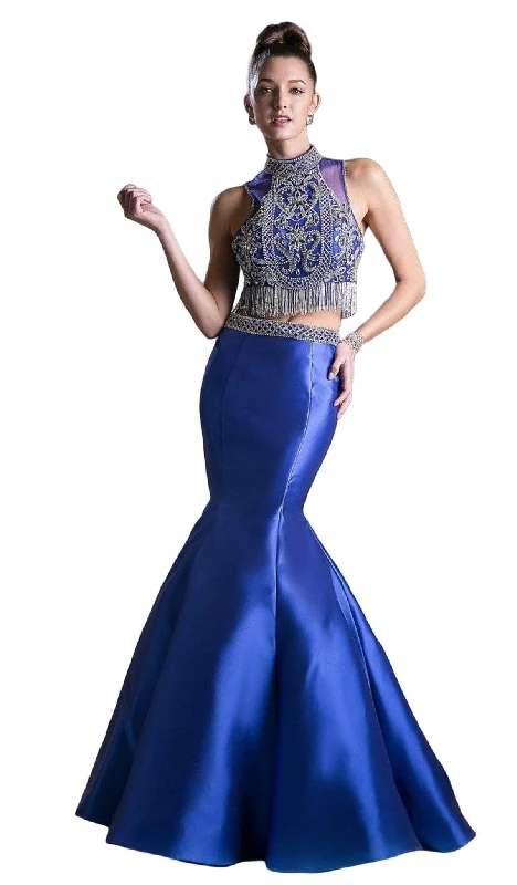 Chic Simplicity Elegant Slim Skirt Ladivine 84016 - Beaded Two-Piece High Halter Mermaid Gown
