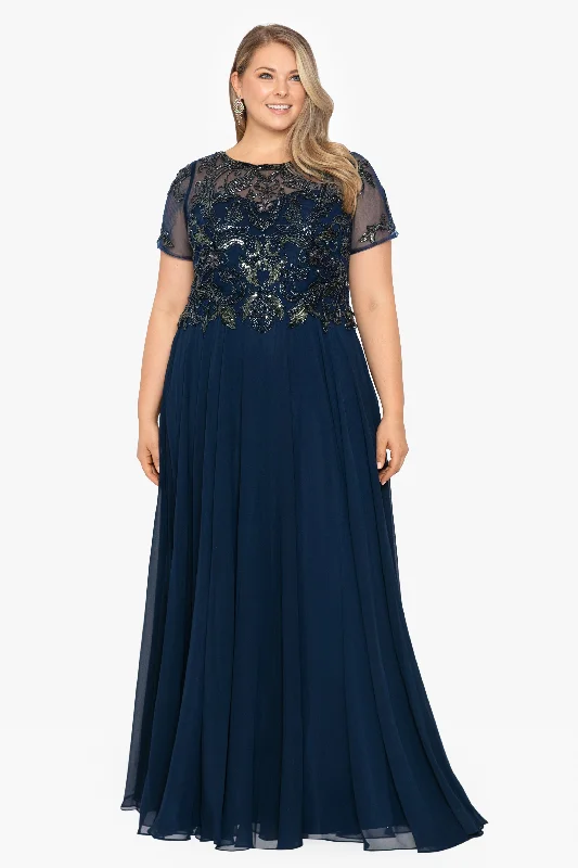 Plus "Jerri" Beaded Short Sleeve Chiffon Gown