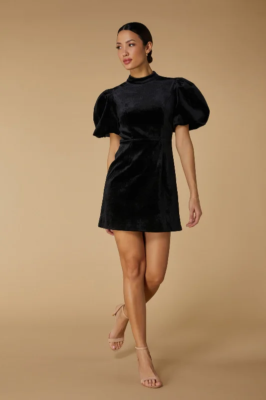 Eden Velvet Puff Sleeve Mini Dress with Open Back