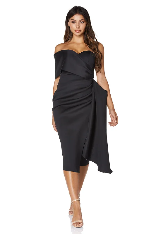 Gia Scuba Midi Dress with One Shoulder Sleeve