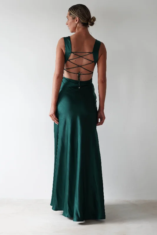 Riviera Soft Satin Maxi Gown | Forest Green