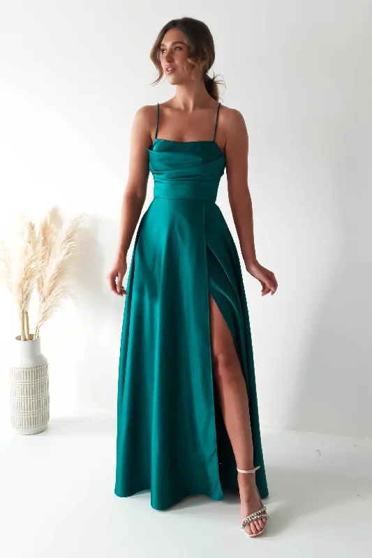 Shantal Satin Gown | Teal Green