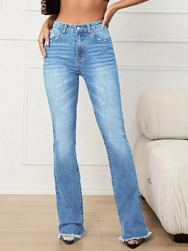 FZ Women Elastic Mid Waist Slightly Flared Denim Pants