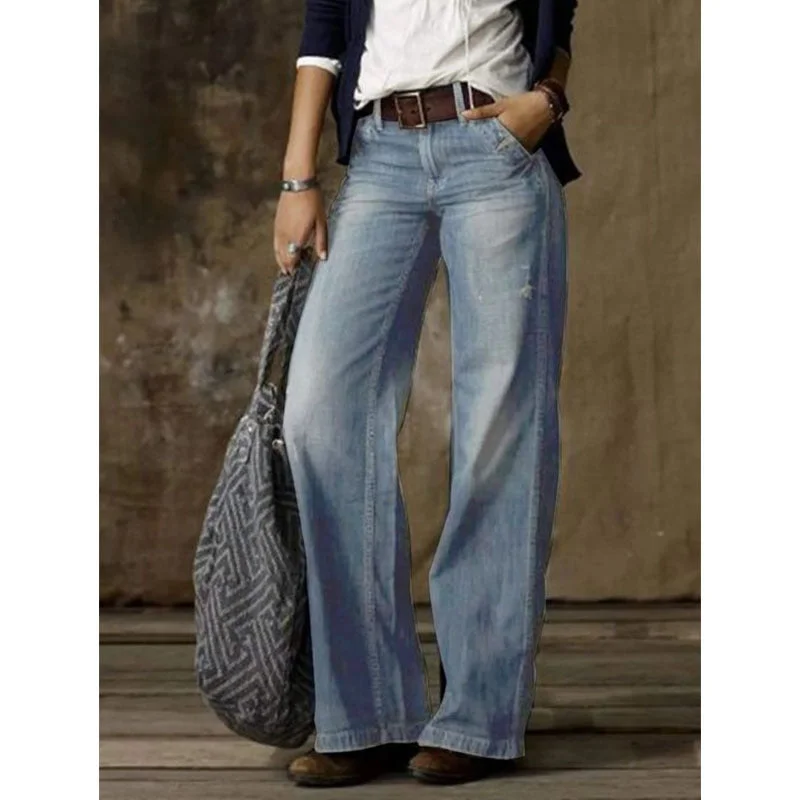 FZ Women's Retro Straight Wide Leg Denim Pants