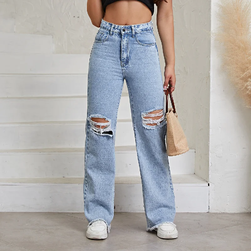 FZ Women's High Waist Ripped Denim Pants